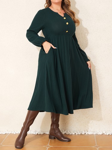 Plus Size Women Button V Neck Summer Dress Casual Loose Swing Midi Dresses US