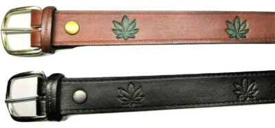  BELT * Leather * MARY JANE * WEED * 3 Colors * Border *  1-1/2''  Wide 
