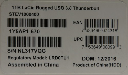 LaCie 1TB External Hard Drive Rugged Portable 1TB Thunderbolt/USB 3.0 - SEALED - Afbeelding 5 van 8