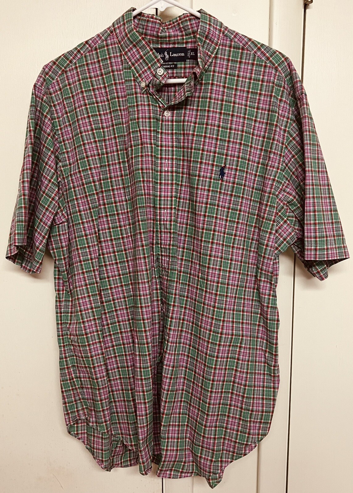 Polo Ralph Lauren Mens Size XL Pink Green Multi Color Plaid LS Button Front Vtg