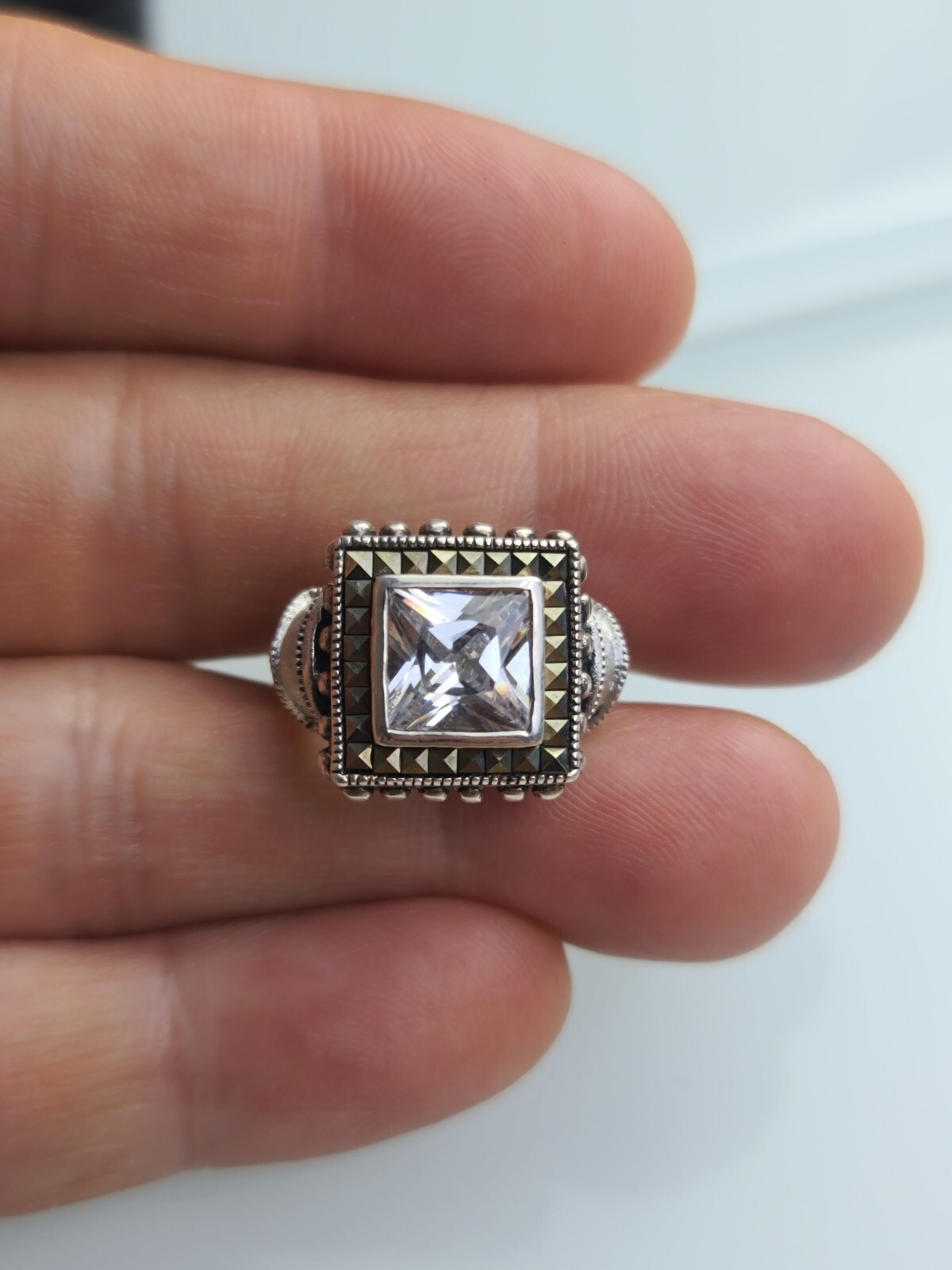 Sterling 925 Solid Silver Iced AAA Hematite Ring … - image 4