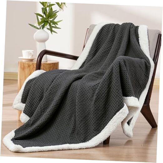 Waffle Sherpa Throw Blanket, 50x60 Inches Luxury Plush Throw(50