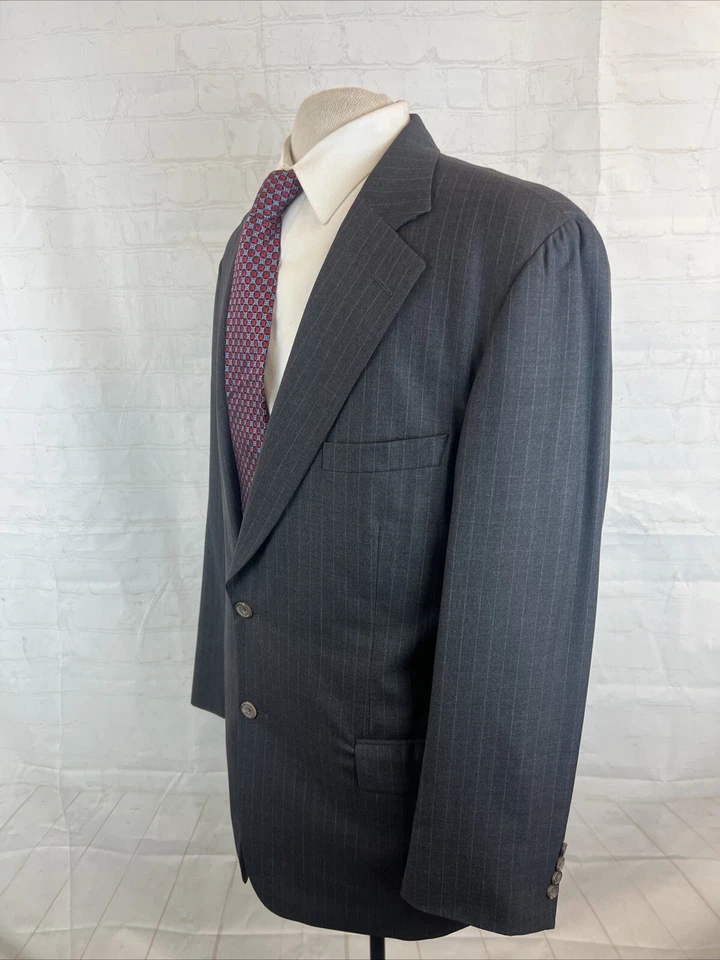 Traje de lana a rayas grises Paul Stuart para hombre 45L 35X30 $1,895 Foto 3 de 4