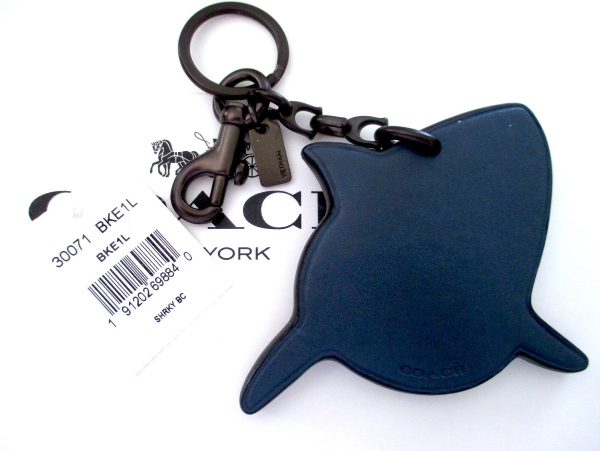 NWT Coach Blue Leather Glitter Sharky Shark Key Fob Chain Keychain
