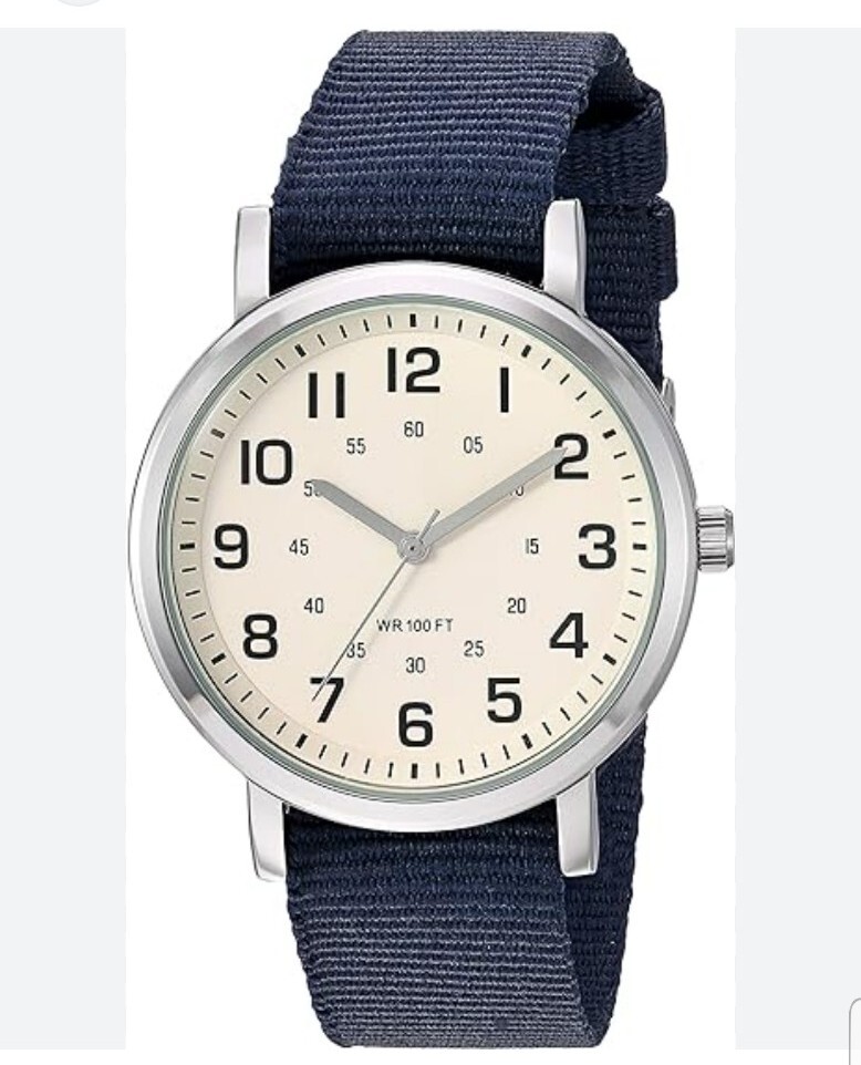Amazon Essentials Unisex Easy to Read Silver-Tone and Nylon Strap