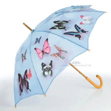 Cascada Collection Walking Umbrella with Wood Hook Handle - Blue Butterflies
