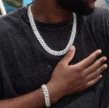 Mens Iced Out Lab Created Diamond Chain With Bracelet