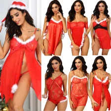 Girl's Miss Santa Christmas Elf Costumes Suit Sexy Lingerie Babydoll Set US FAST