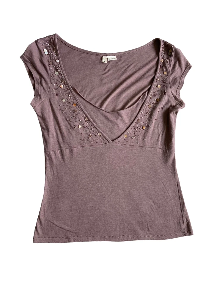 Top Babydoll Moth para mujer Y2K con cuentas talla S malva aspecto en capas años 2000 Paris Hilton Foto 4 de 4