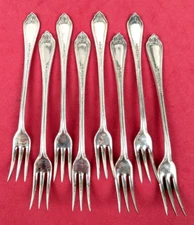 Set 8 Antique Cocktail Seafood Forks Superior Extra Silverplate Ornate  5.75"