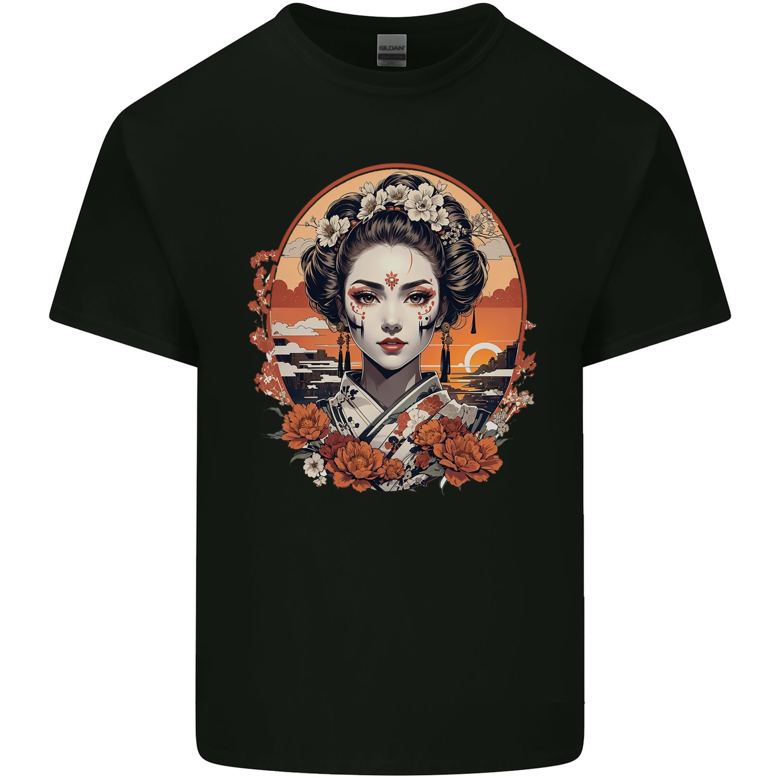Geisha Girl With Flowers Mens Cotton T-Shirt Tee Top