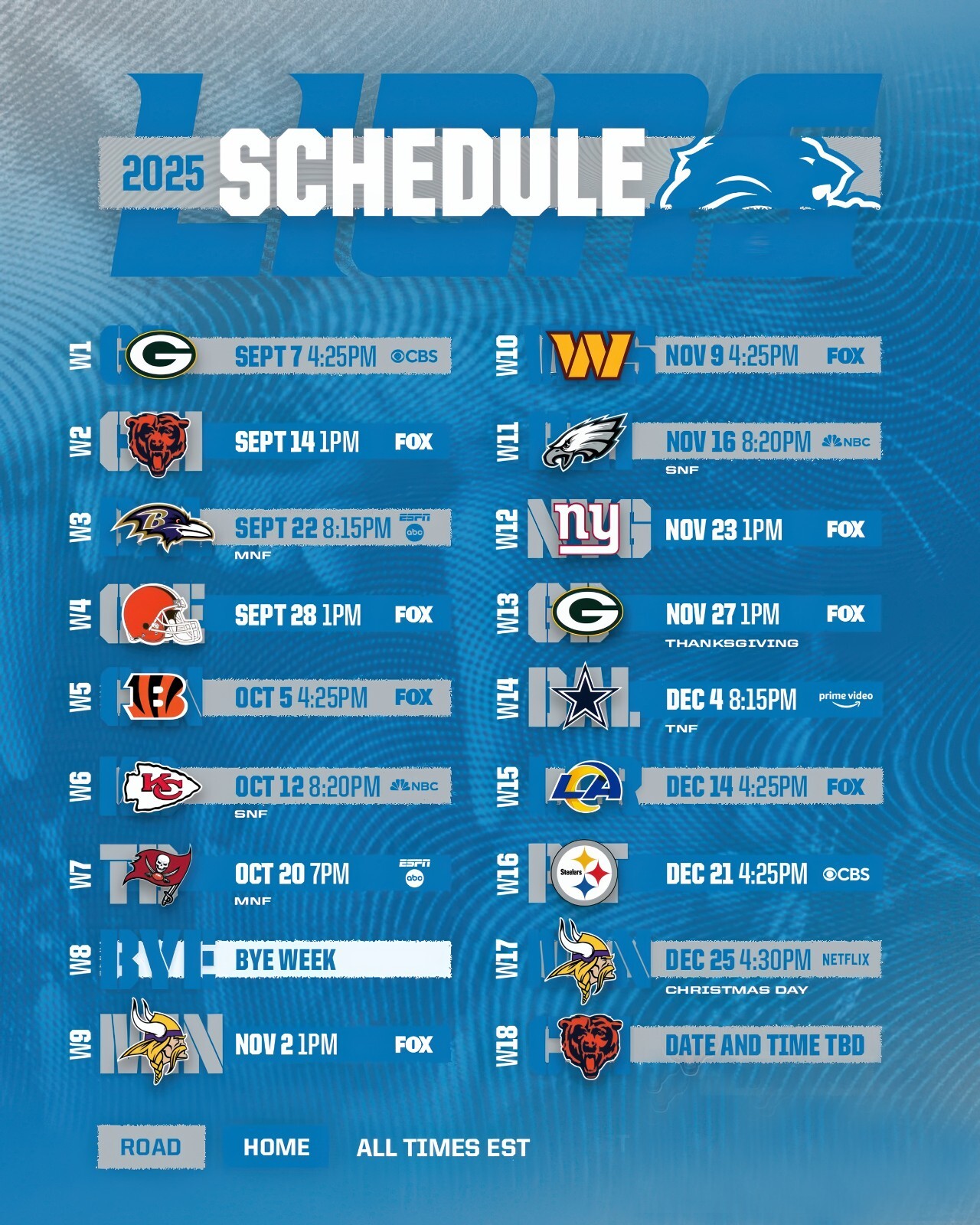 DETROIT LIONS 2025 NFL Football Schedule Glossy Laminated Fridge Magnet 8" x 10"