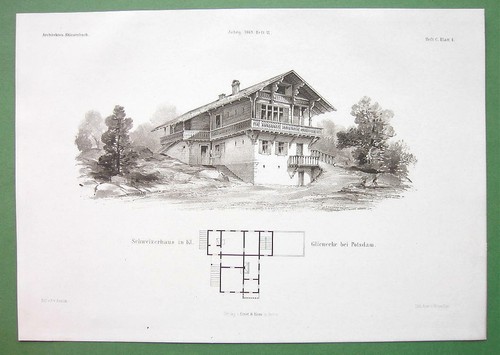 ARCHITECTURE PRINT : Potsdam Glienecke Hunting Lodge Villa in Swiss Style