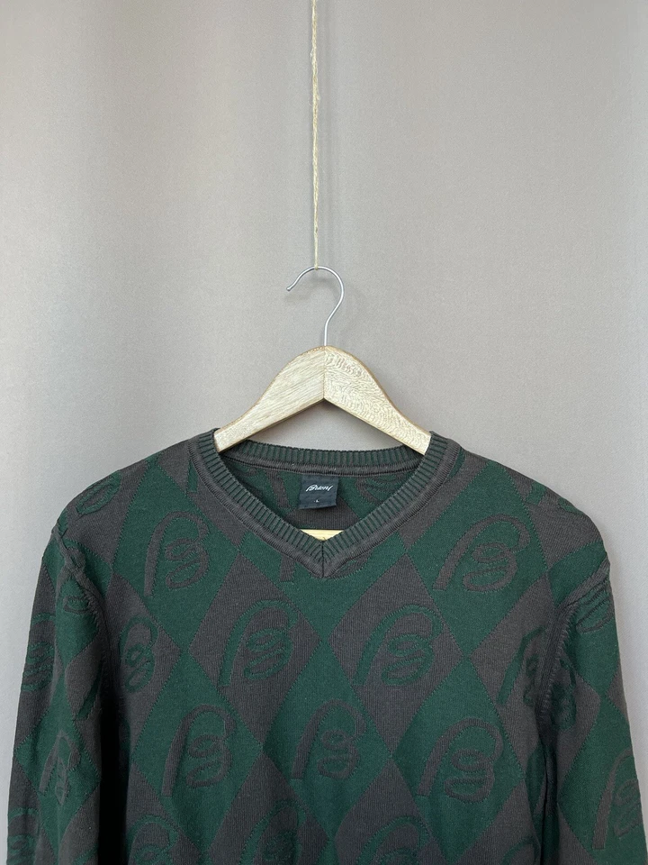 Suéter Brioni tejido con monograma para hombre talla L suéter de lujo vintage Foto 2 de 4