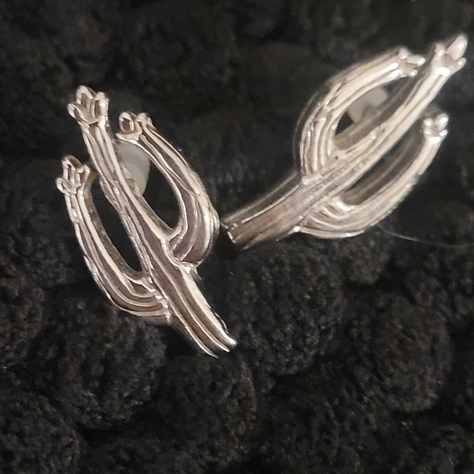 Silver Signed Tiny Cactus Post Stud Earrings Vint… - image 1