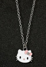 Sparkling Hello Kitty Rhinestone Bow Necklace Pink Charm Pendant Adj Chain