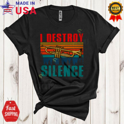 Vintage Retro I Destroy Silence Musical Instruments Trumpet Player T-Shirt, Mug