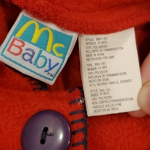 Vintage 90s Baby Girl Red Fleece Hooded Bunt Suit Warm Outfit Jumpsuit Sz 24 M - Picture 9 of 10