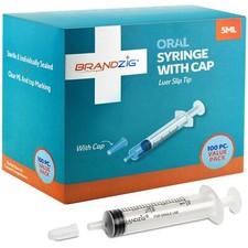 5ml Syringe With Cap 100 Pack Oral Dispenser Without Needle, Luer Slip Ti...