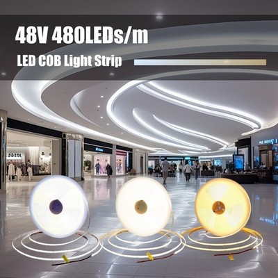 48V COB LED Strip   480 LEDs/m, 30m Run Without Voltage Drop Self-Adhesive White