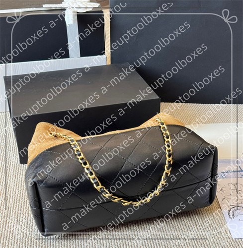 Genuine Leather Diamond Lattice Quilted Handle W/Chain Shoulder Shopping Bag B13 - Picture 3 of 10