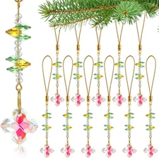 12pcs Crystal Prism Ornaments Hanging Glass Beads Christmas Tree Decor Holiday 