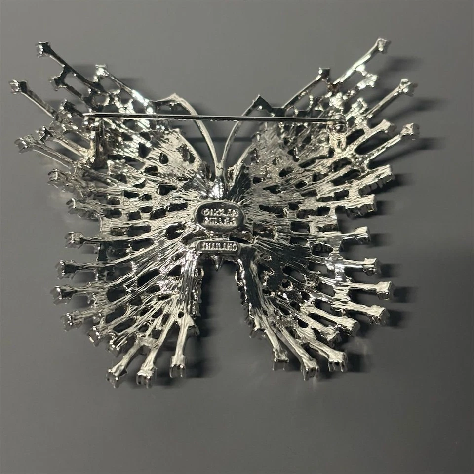 Broche Mariposa Lisner Tono Plata Estrás Cristal Aurora Boreal Foto 2 de 4