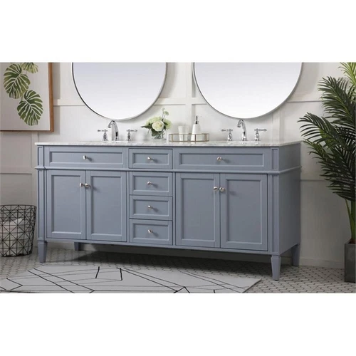 Elegant Decor Park Avenue 72" Metal MDF Marble Double Bathroom Vanity in Gray - Picture 2 of 8