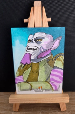 Star Wars Topps Zeb Orrelios Silver Foil Sketch Card Alien - Original Signiert