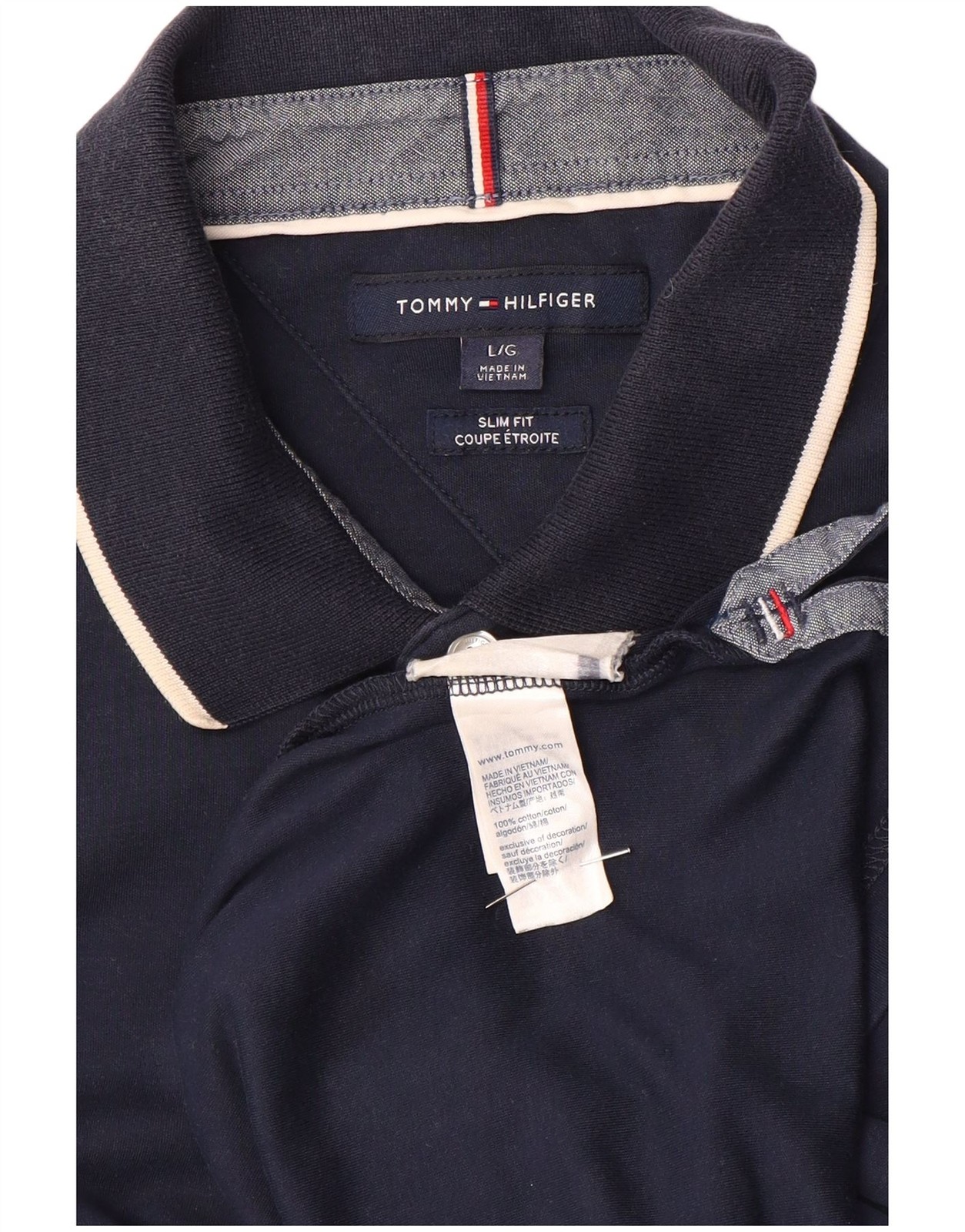 Tommy Hilfiger Mens Slim Fit Polo Shirt Large Navy Blue Cotton AO05 thumbnail 3