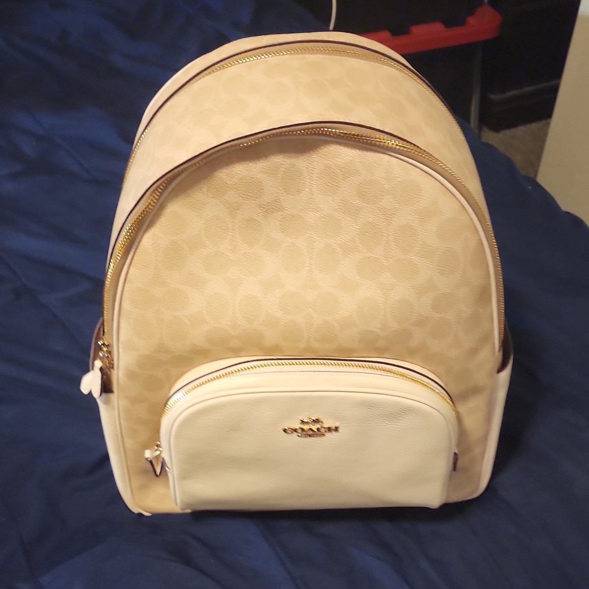 Coach Beige Ivory Logo Backpack Zip Closure Gold Hardware  display picture 1