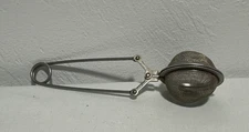 Stainless Tea Strainer Infuser Mesh Ball Type w/Spring Handle Hong Kong Vtg