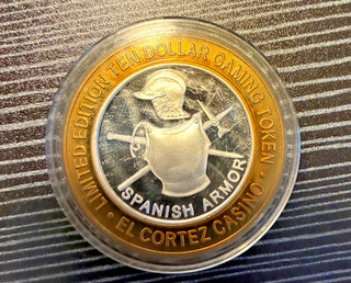 Las Vegas El Cortez Hotel Casino $10 Silver Strike .999 Silver Spanish Armor