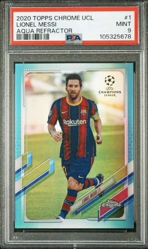 Lionel Messi 2021-22 Topps Chrome #1 UCL Aqua Refractor /199 PSA 9 MINT!! 🔥🔥
