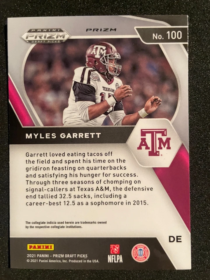 Myles GARRETT 2021 Panini Prizm Draft Picks Purple Wave #100 Texas A & M - Image 2 of 2