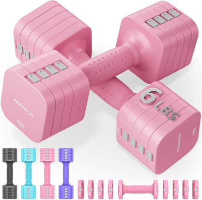 FEIERDUN DB3 5-in-1 Adjustable Dumbbell Set, 6LB/10LB Pair Adjustable Weights fo