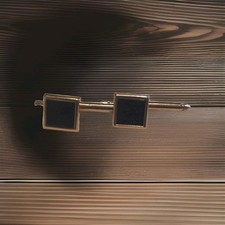 Vintage Hickok Black Onyx and Gold tone Tuxedo Shirt Studs Pair