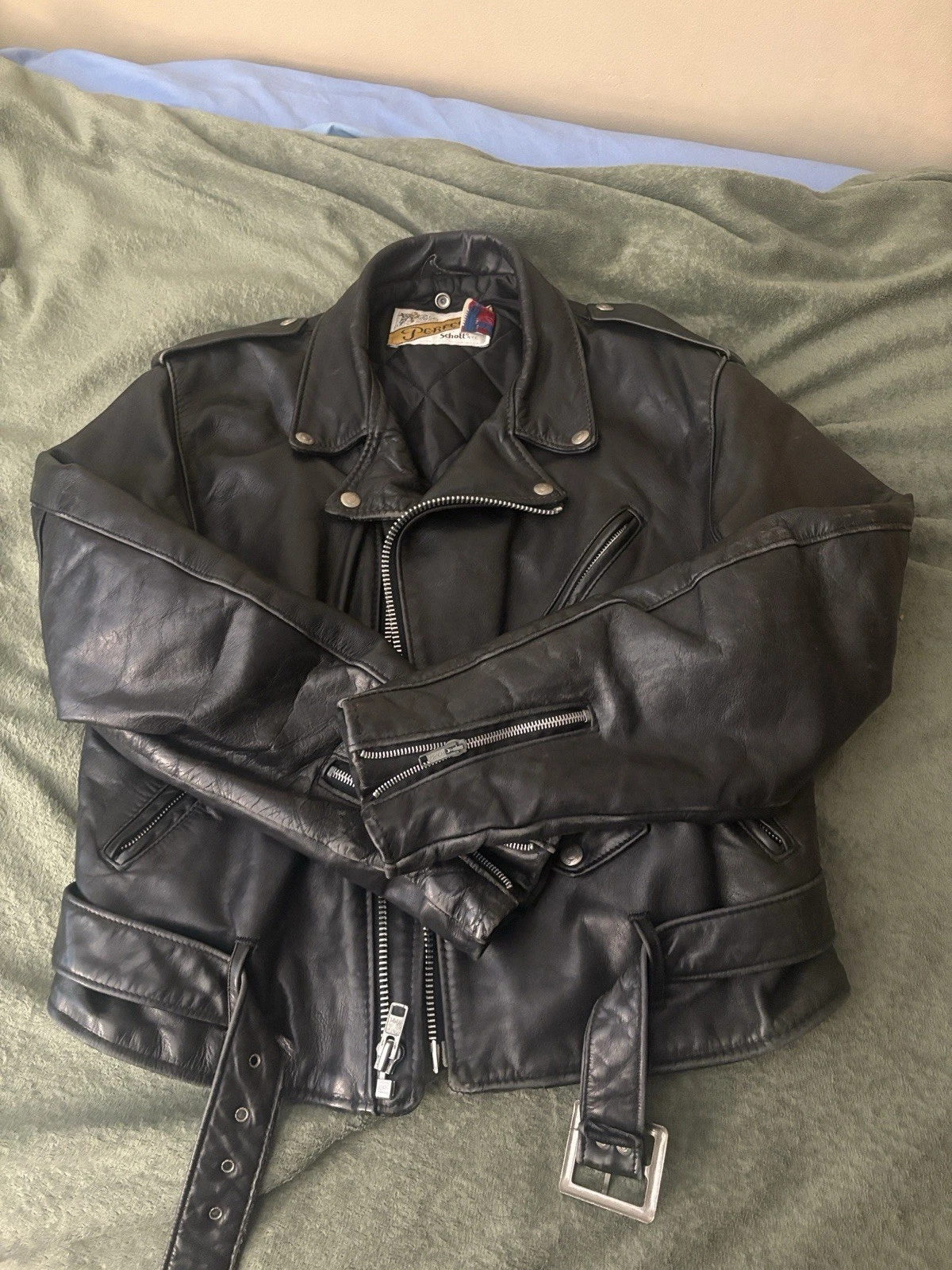 Schott Perfecto Men's Leather Motorcycle Jacket Vintage NYC, Size 42 Medium image 2