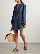 Zimmermann Rhiannon Tie-detailed Frayed Denim Jean Mini Dress Tunic Coverup 0 Xs