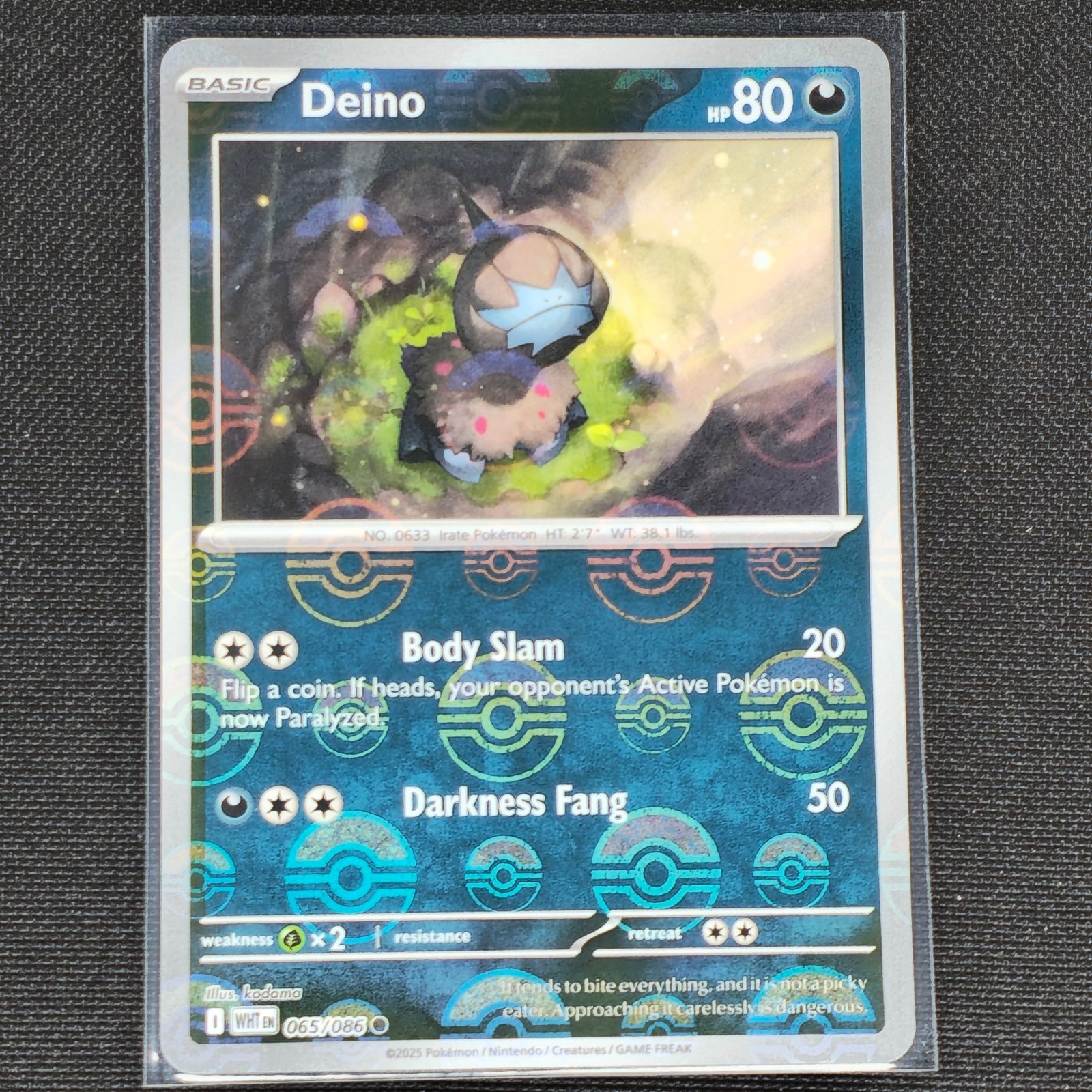 Deino - 065/086 - Pokeball Holo - White Flare - Pokemon Card - NM/M