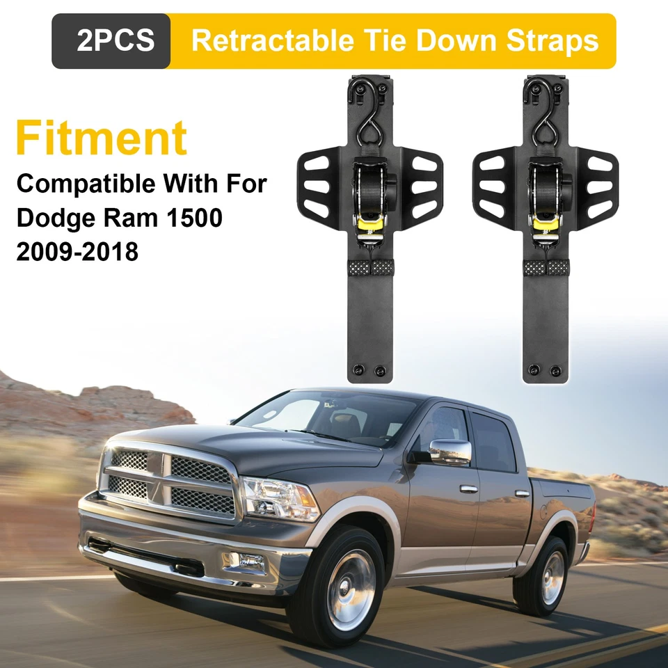 for 2009-2018 Dodge Ram 1500 Retractable Tie Down Straps Ratchet Securing Strap - Image 2 of 4