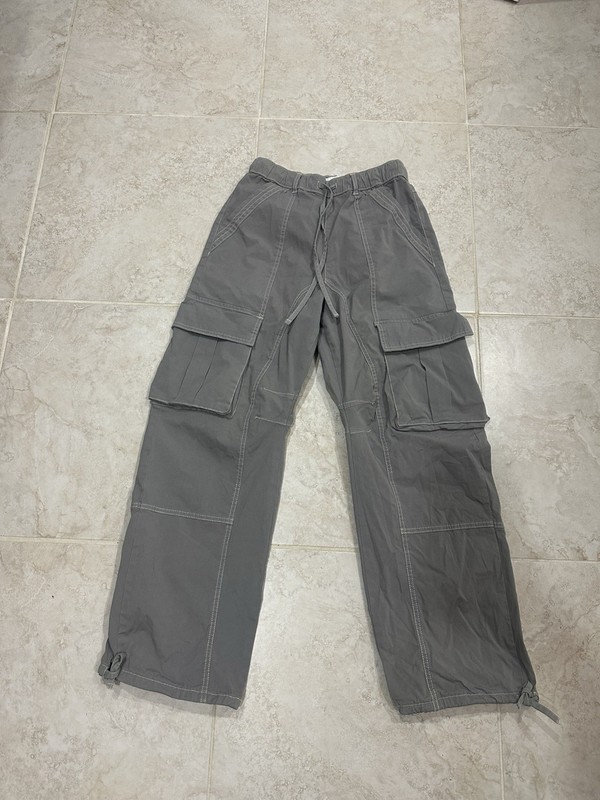 Zara Grey Relaxed Cargo Pants with Pockets Ties Size 4