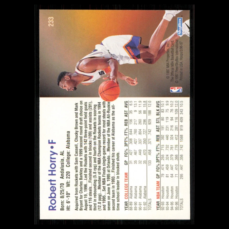 Robert Horry #233 1996 Hoops Phoenix Suns Basketball Card NBA NM - Image 2 of 3