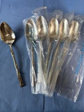 Set Of 6 Stainless Oval/Soup Spoons Bamboo Pattern Glossy Korea ~ KD Gourmet