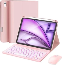 Apple iPad Air 11-inch Detachable Backlight Keyboard Folio Case With Mouse, Pink
