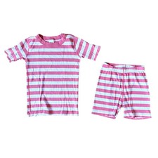 Hanna Andersson Pink  White Stripe Short John Pajama Set Size 8