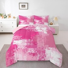 Pink Abstract Duvet Quilt Geometric Bedding Set for Kids Boys King Pink White