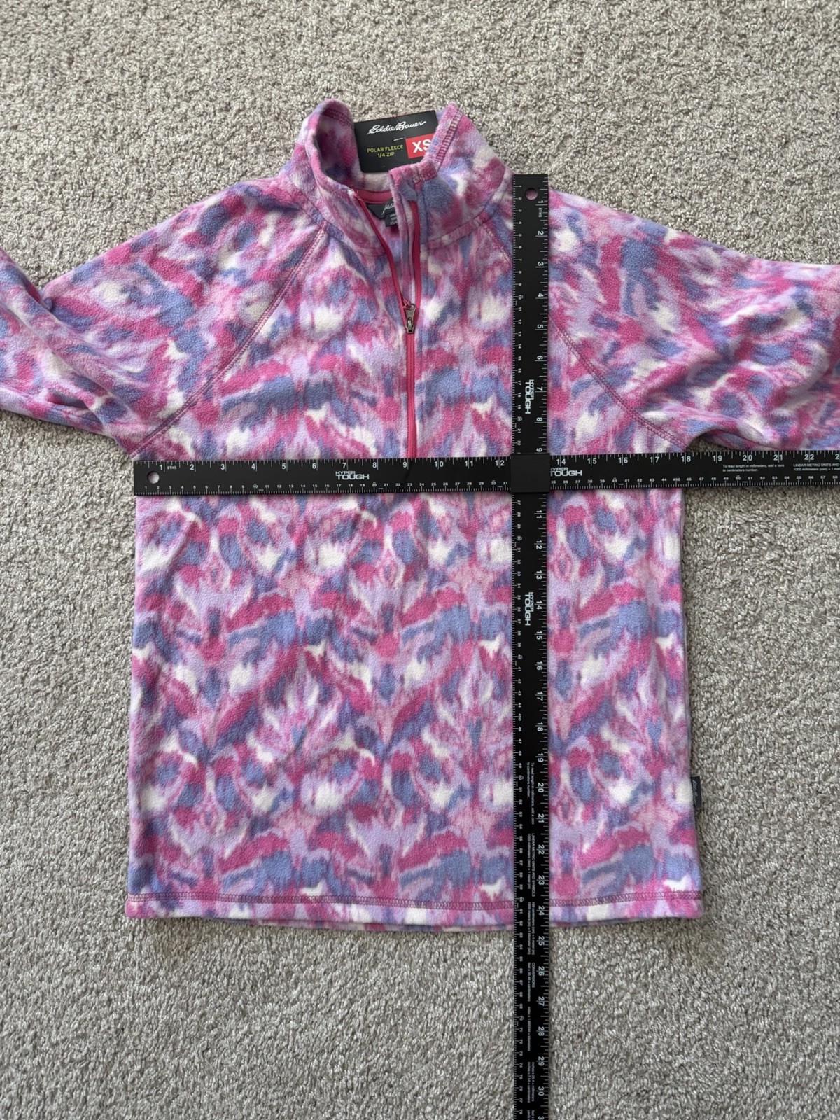 Eddie Bauer Women Fleece Pullover XS 1/4 Zip Pink Blue Pattern Cozy image 7