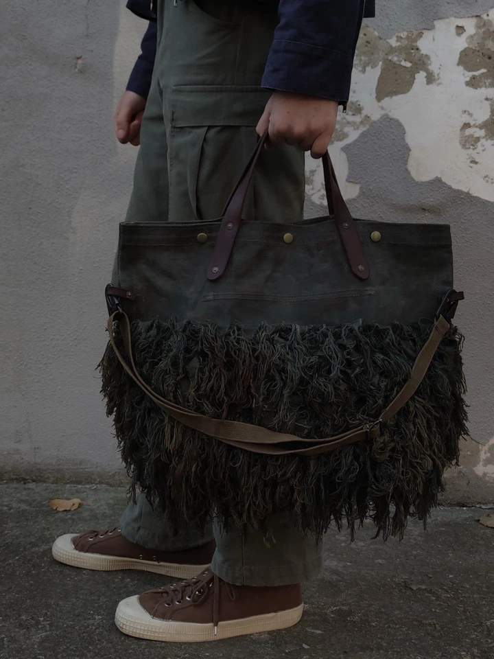 Bolso Bandolera Reciclado de Lona Encerada — Inspirado en Piedras y Algas Vintage Ejército Foto 2 de 4