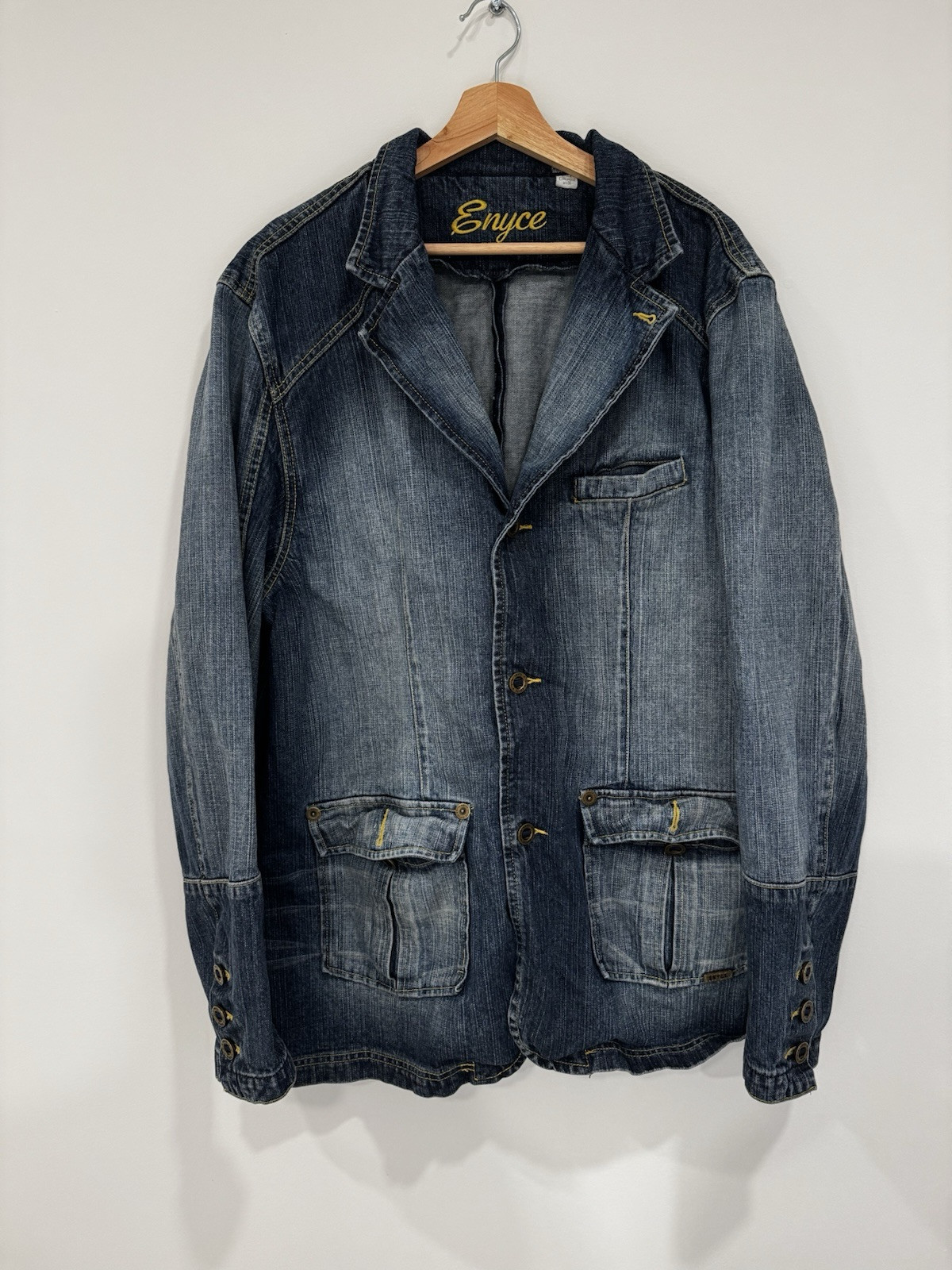 Enyce Denim Jacket Mens XL Blazer Vintage Baggy Fit Contrast Stitching Y2K-image